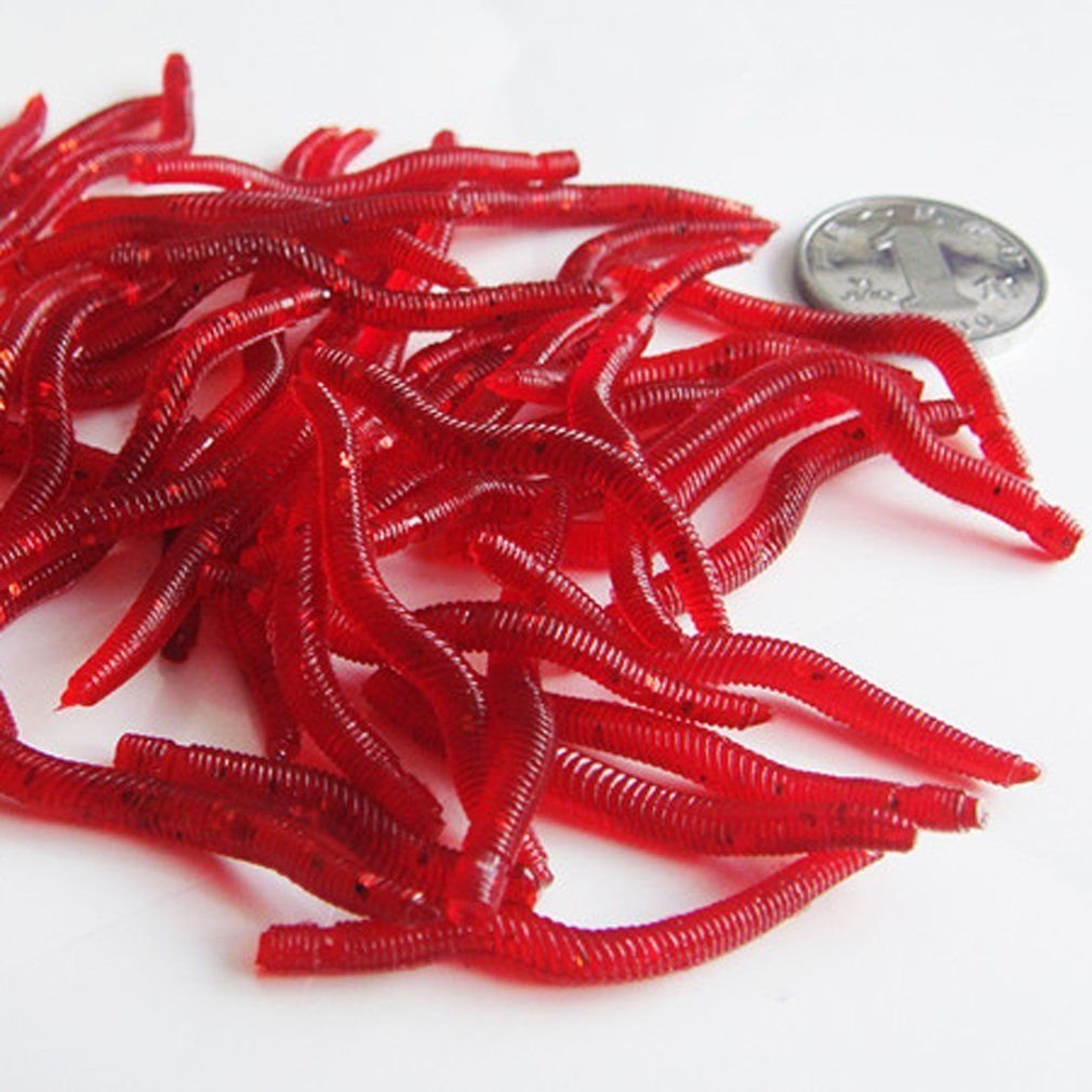 Hunting Hobby 10Pcs Red Soft Earthworm Fishing Bait Worm Lures